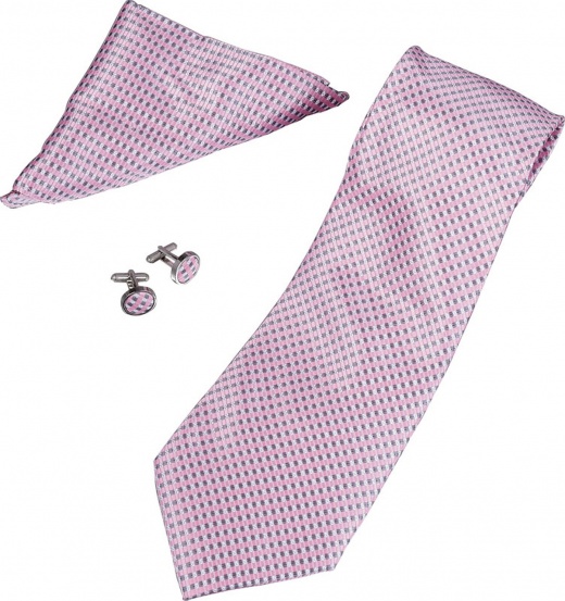 Roberto Pink And Grey Stripe Pattern Tie, Cufflinks And Pocket Square Gift Set