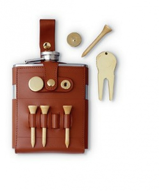 Visol GB 6Oz Flask With Brown Leather Wrap And Golf Tools