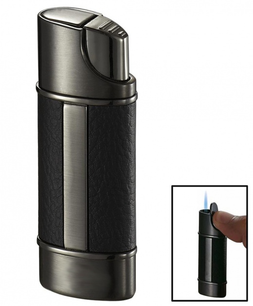 Visol Piccolo Leather & Gunmetal Wind-Resistant Torch Flame Lighter