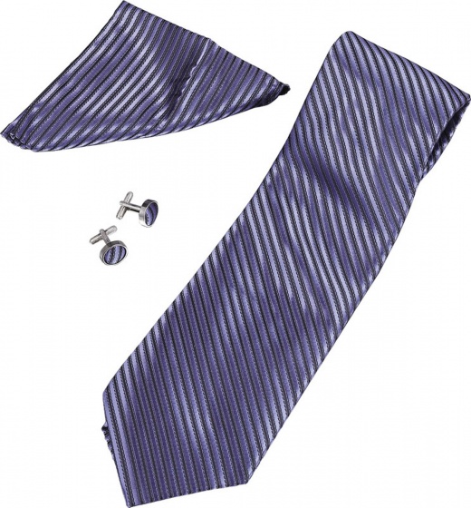 Justin Purple and Black Stripe Pattern Tie, Cufflinks, and Pocket Square Gift Set