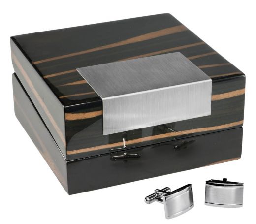 Visol Sherman Brushed Stainless Steel Cufflinks & Kadar Wooden Case Gift Set