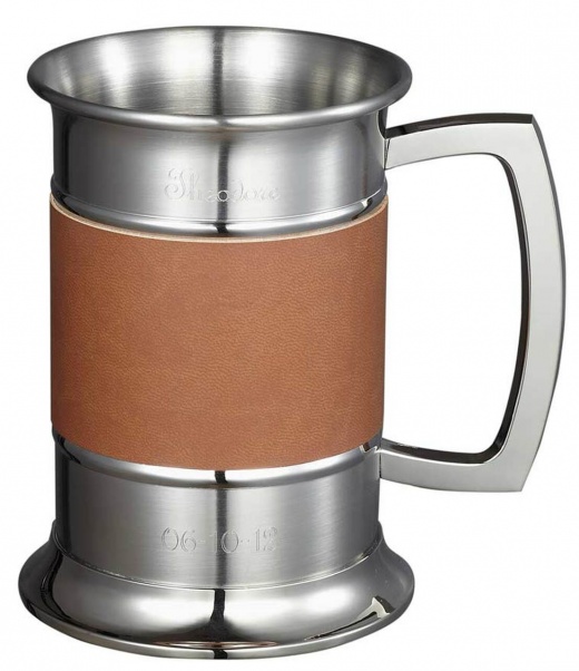 Visol 18 Ounce Brown Leather Wrapped Stainless Steel Beer Tankard