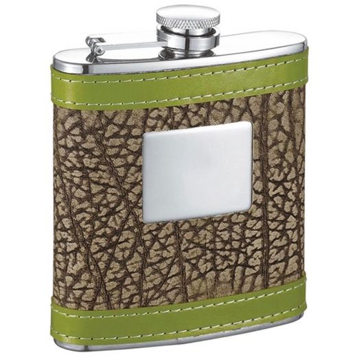 Visol Grove Green Leather 6Oz Hip Flask