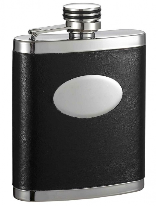 Visol Joey Stainless Steel Leather Wrapped Hip Flask with Engraving Plate