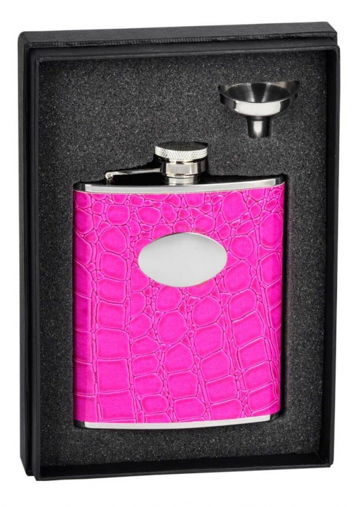 Visol Blush Pink Crocodile Leatherette 6Oz Flask Gift Set