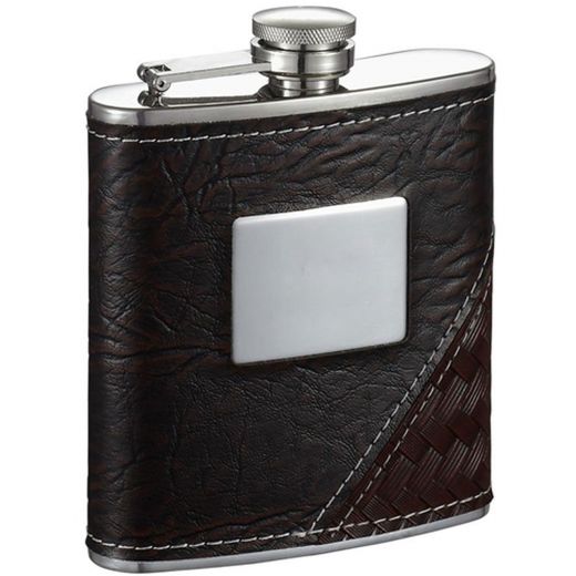 Visol Wicker Brown Leather 6Oz Hip Flask - Luxury Meets Sophistication