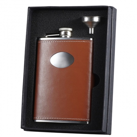 Visol Hound Brown Leather 8Oz Flask Gift Set