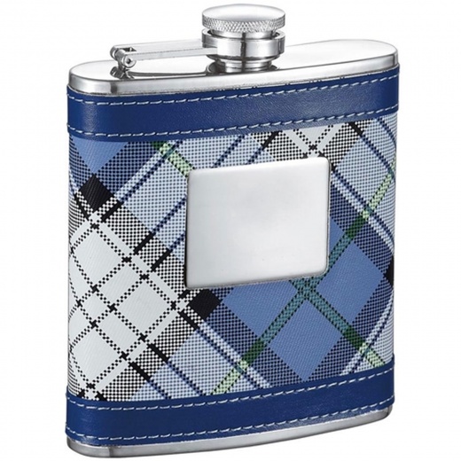 Visol April Blue Plaid Pattern 6Oz Hip Flask