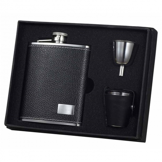 Visol Eclipse S Black Leather 6Oz Flask Gift Set
