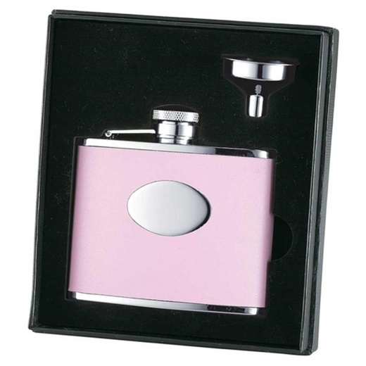 Visol Candy Pink Leather 4Oz Flask Gift Set