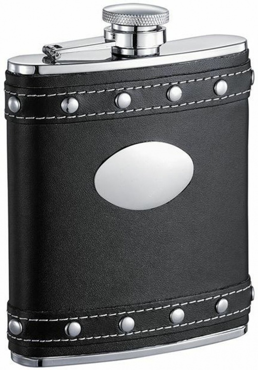 Visol Rocker Black Leather Liquor Flask with Studs