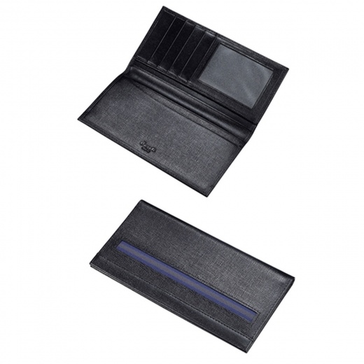 Caseti Hamond Ribbed Black Leather Men's Long Wallet