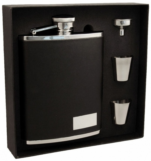 Visol Eclipse S Black Leather 18Oz Deluxe Flask Gift Set