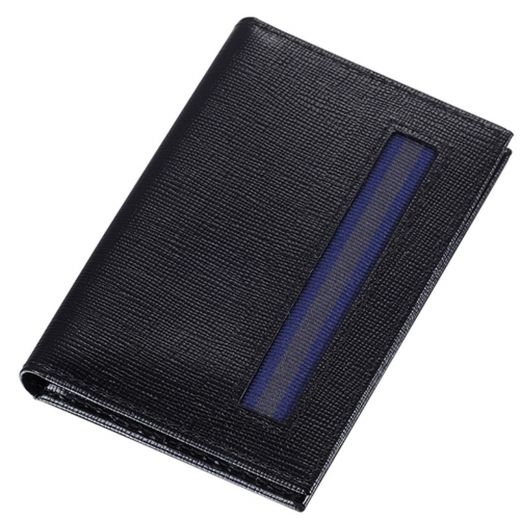 Caseti Shiloh Black Leather Weave Pattern Thin Business Card Holder