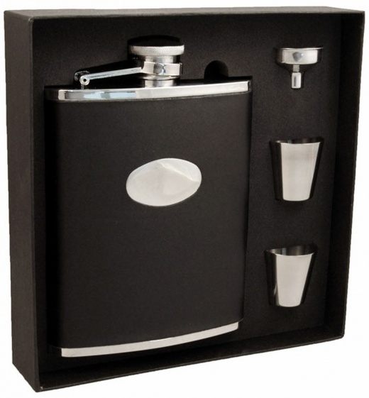 Visol Eclipse Black Leather 18Oz Deluxe Flask Gift Set