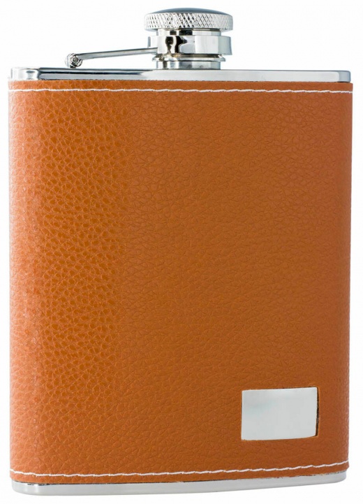 Visol Wrangler Genuine Brown Leather Flask - 6oz Stainless Steel Flask