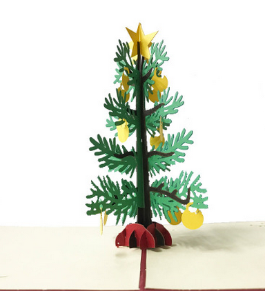 3D Christmas Tree With Ornaments Greeting Card