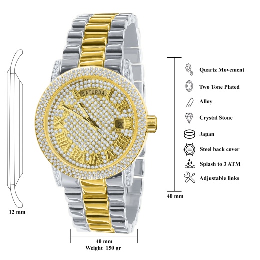 Flabbergasting Bling Metal Watch I Two Tone Gold
