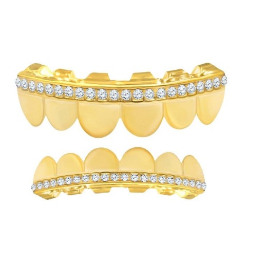 Wholesale Hip Hop 1-Line Cz Grillz - 14K Yellow Gold Plated Brass