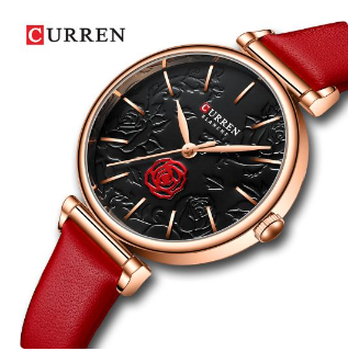 Splendere Curren Women's Leather Watch I Red