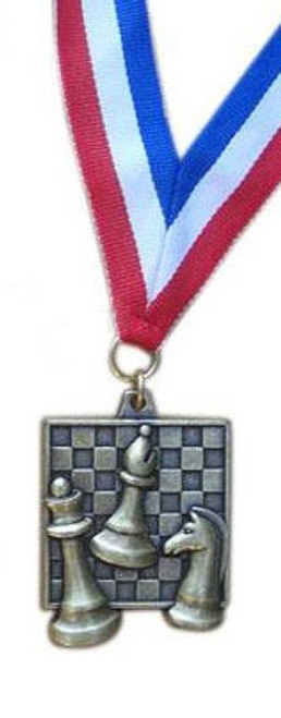 Square Chess Medal With Ribbon - Gold