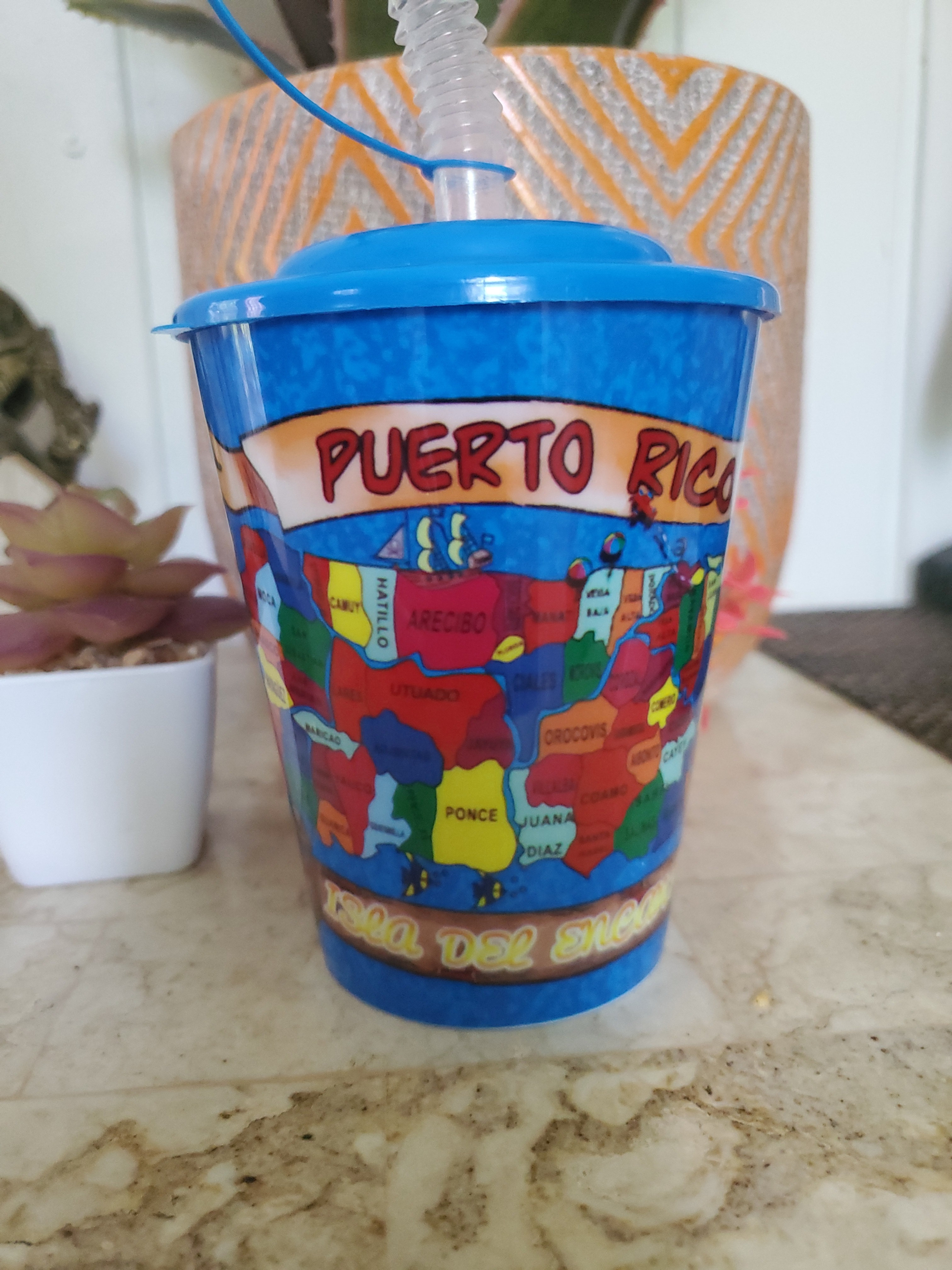 Puerto Rico Island Plastic Cup W/ Lids & Straws