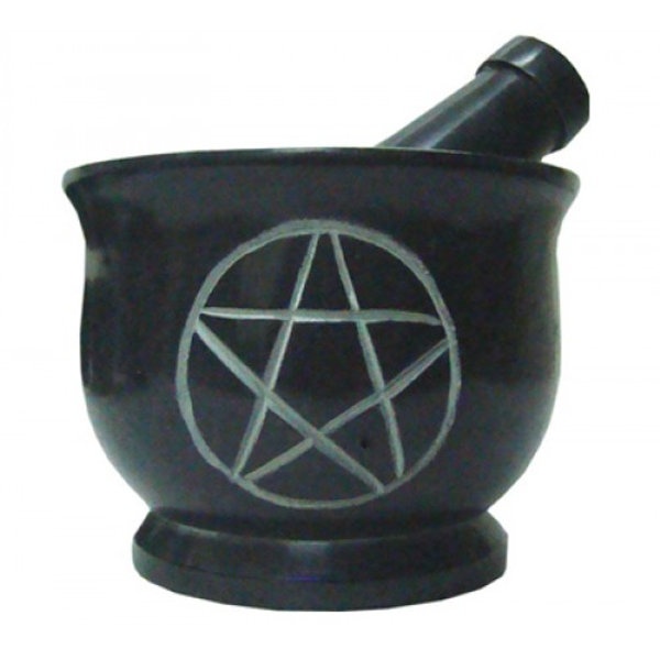 Mortar & Pestle, Soapstone: Pentagram Black