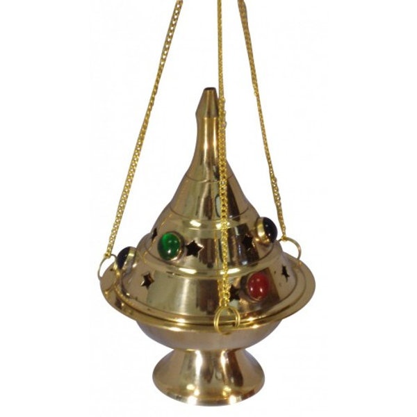Brass Hanging Burner (Colored Stones)