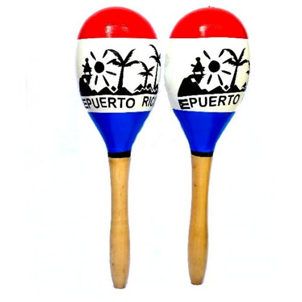 Puerto Rico Flag & Landscape Wood Hand Percussion Maracas