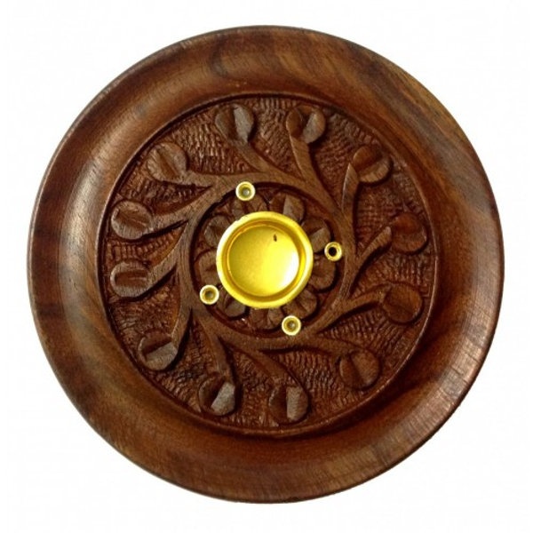 Wooden Round Plate Incense / Cone Burner