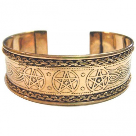 Pentagram Engraved Copper Bracelet with Celtic Knot Design