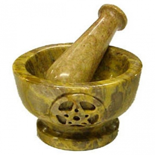 Soapstone Mortar & Pestle: Pentagram Design (Creamy Color)