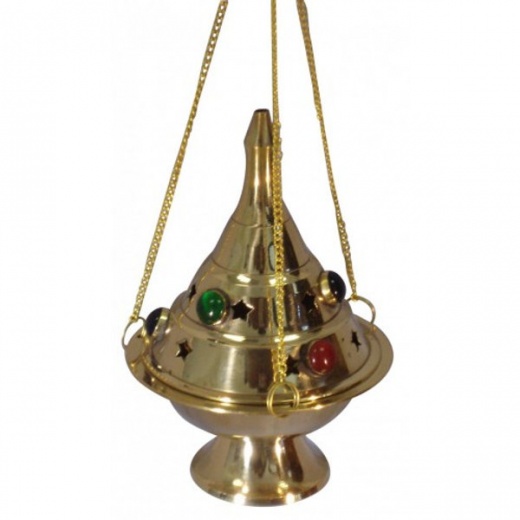 Brass Hanging Burner with Colored Stones