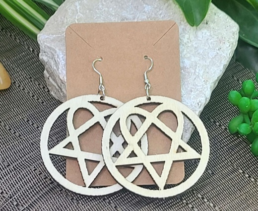Wood Earring : Penta Heart