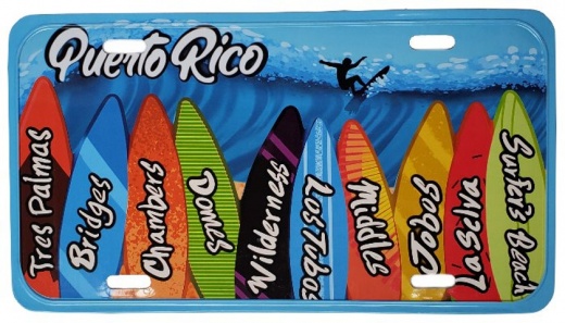 Puerto Rico License Plate: Surfing Board