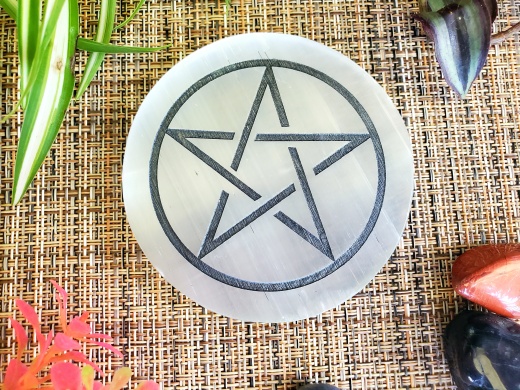 Selenite Coaster / Altar Tile Charging Plate - Pentagram