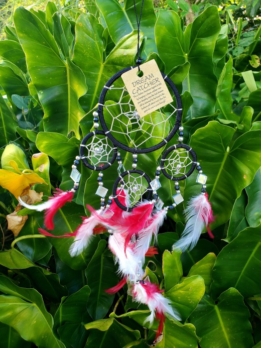Handmade Dream Catcher Mirror: Red & White Sm