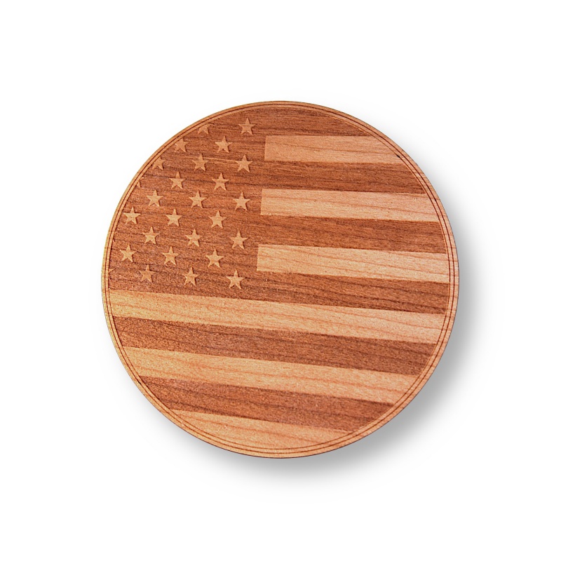 Wooden Coasters 4" (American Flag In Mahogany) 4-Pack