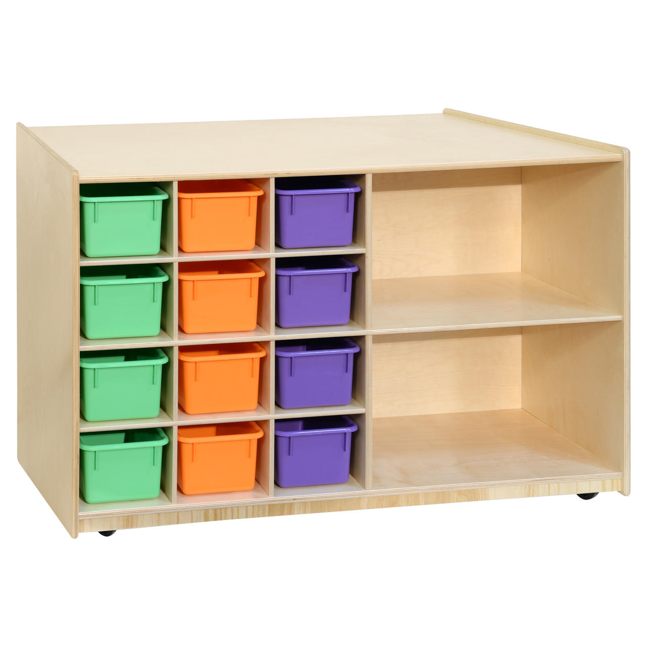 12 Cubby Mobile Tray Cabinet with 15 Scoop Front Storage Bins