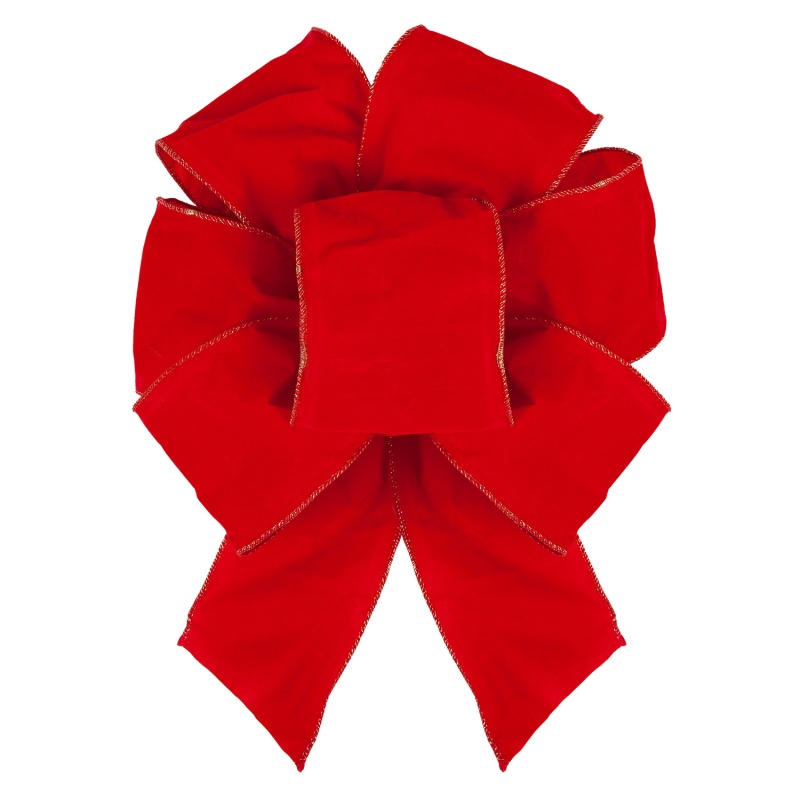 Red Wire Puff Velvet Bow, 7-Loop