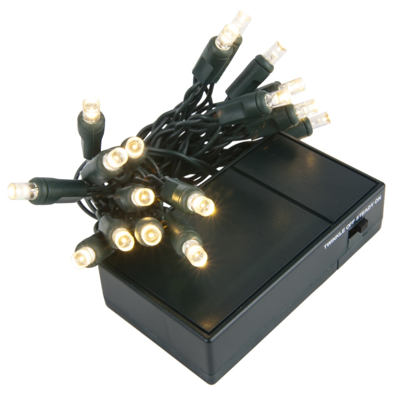 Warm White Battery Operated 5Mm Led Lights, Green Wire