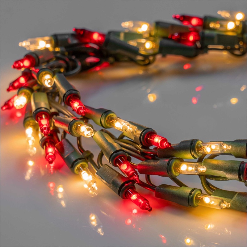 9' Garland Lights, 300 Red/Warm White LED Lights, Green Wire