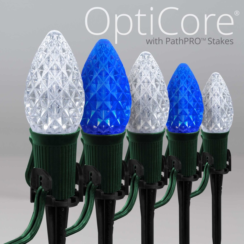 C7 Blue / Cool White Opticore® Christmas Pathway Lights, 5" Pathpro Tm Stakes