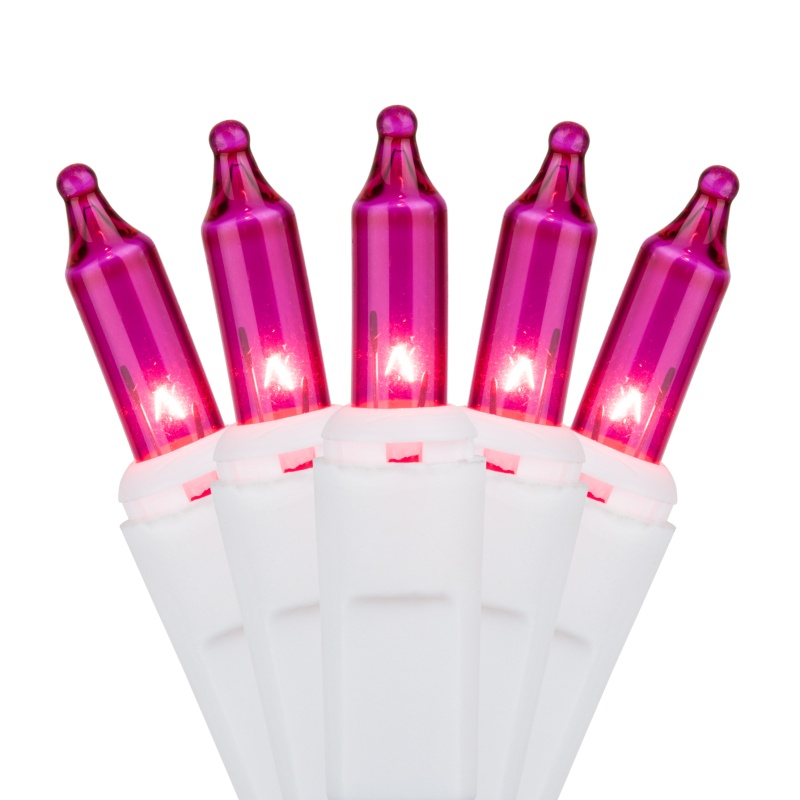 100 Pink Mini Lights, White Wire, 2.5" Spacing