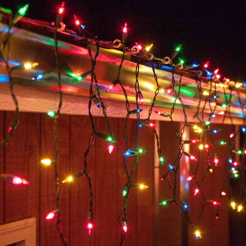 Multicolor Mini Icicle Lights On Green Wire