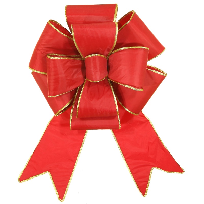 Red With Gold Trim Blooming Puff Nylon Bow