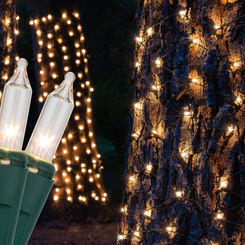 Clear Mini Christmas Trunk Wrap Lights on Green Wire