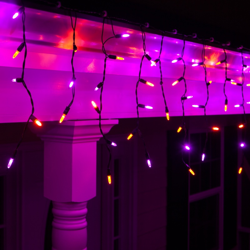 Amber, Purple M5 Led Icicle Lights On Black Wire