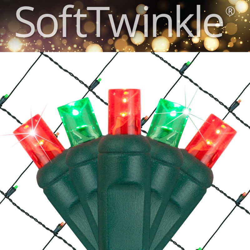 Red, Green Softtwinkle® 5Mm Led Christmas Net Lights On Green Wire