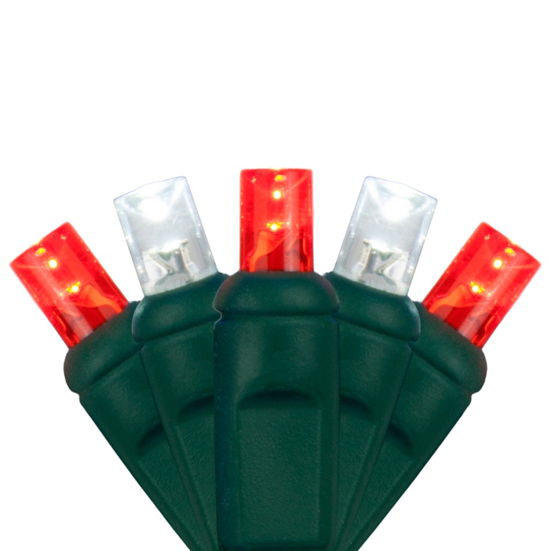 5mm Wide Angle Cool White, Red LED Christmas Lights on Green Wire
